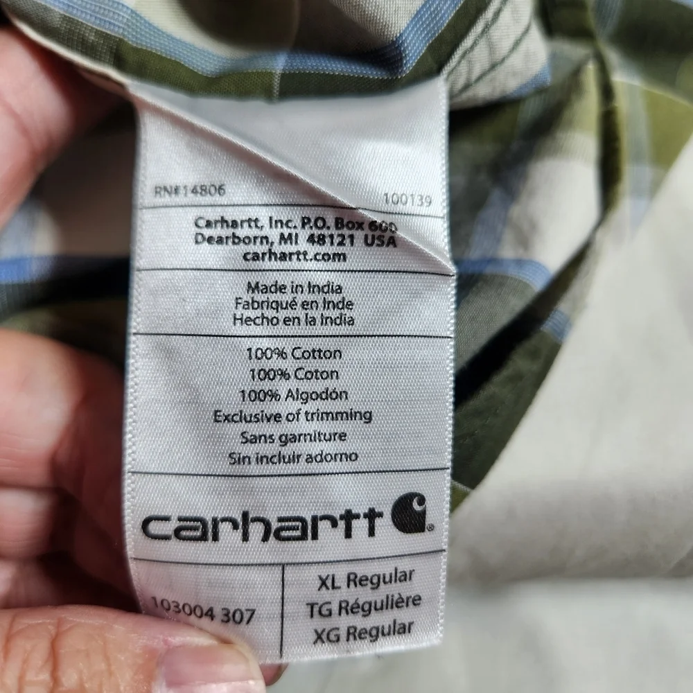 Carhartt Men's XL Green Plaid Short Sleeve Shirt Relaxed Fit